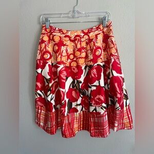 Peter Nygard Red and Orange Floral A-Line Skirt silk
